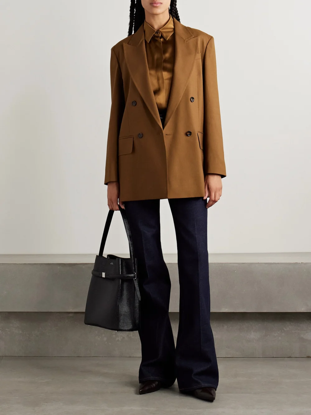 Max Mara Palanca Double-breasted Wool, Mohair and Silk-blend Blazer, worn by a model