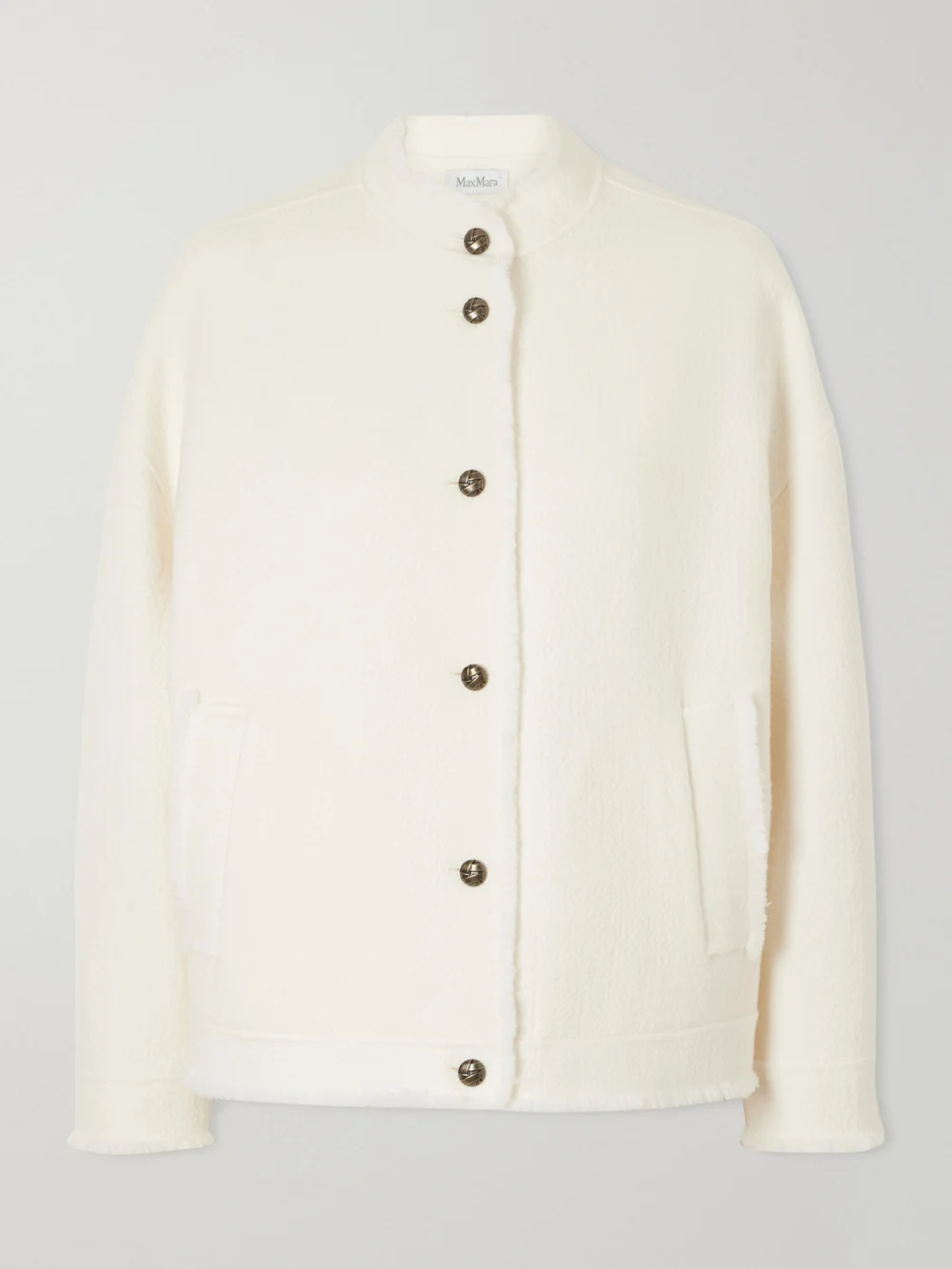 Max Mara Palmizi Fringed Wool-bouclé Jacket in white