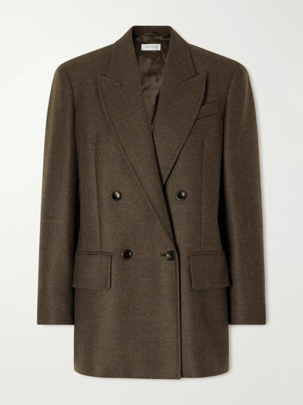 Max Mara Pulvino Virgin Wool-twill Double-breasted Blazer in dark brown