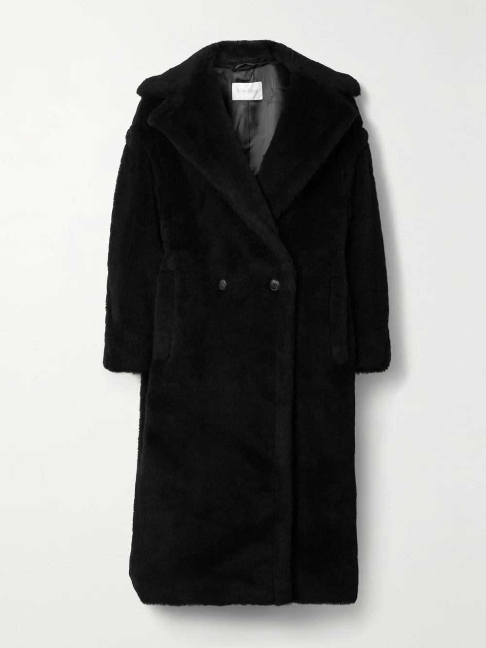 Max Mara Tedgirl Double-breasted Alpaca, Wool and Silk-blend Coat in black