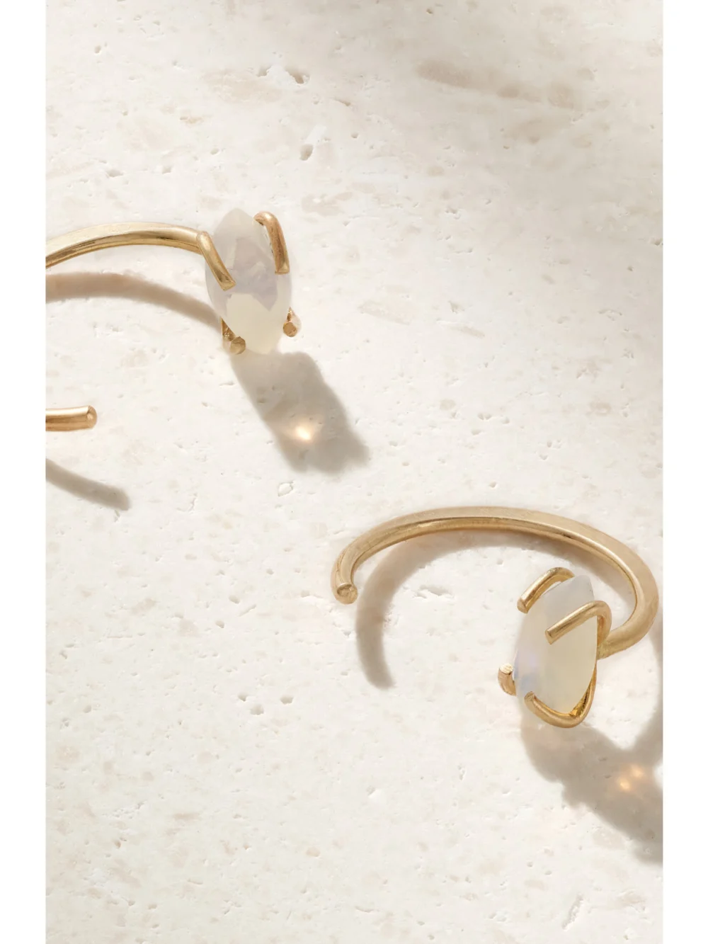 Close-up detail of the Melissa Joy Manning 14-karat Gold Opal Earrings