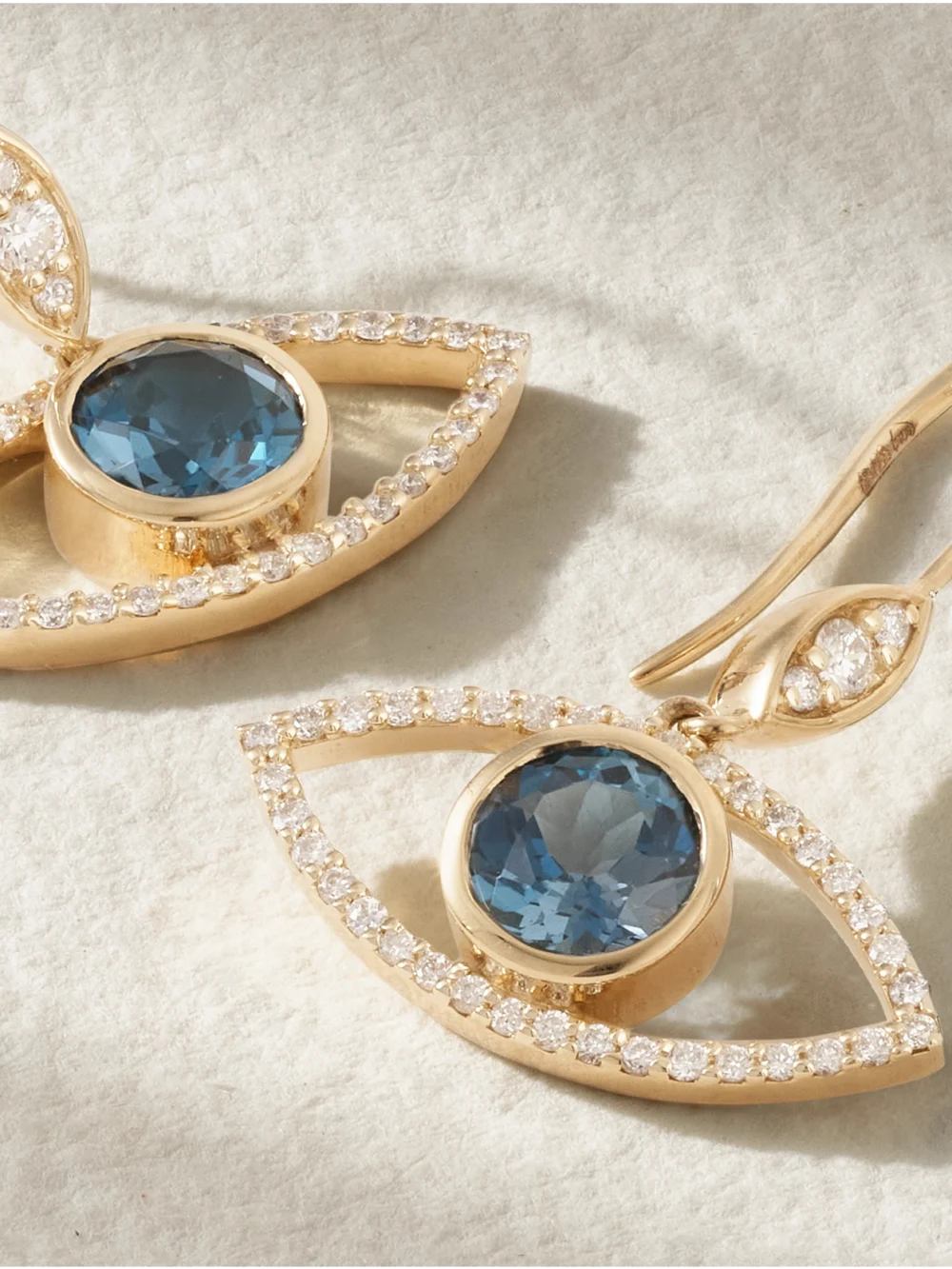 Close-up detail of the Melissa Joy Manning 14-karat Gold, Topaz and Diamond Earrings