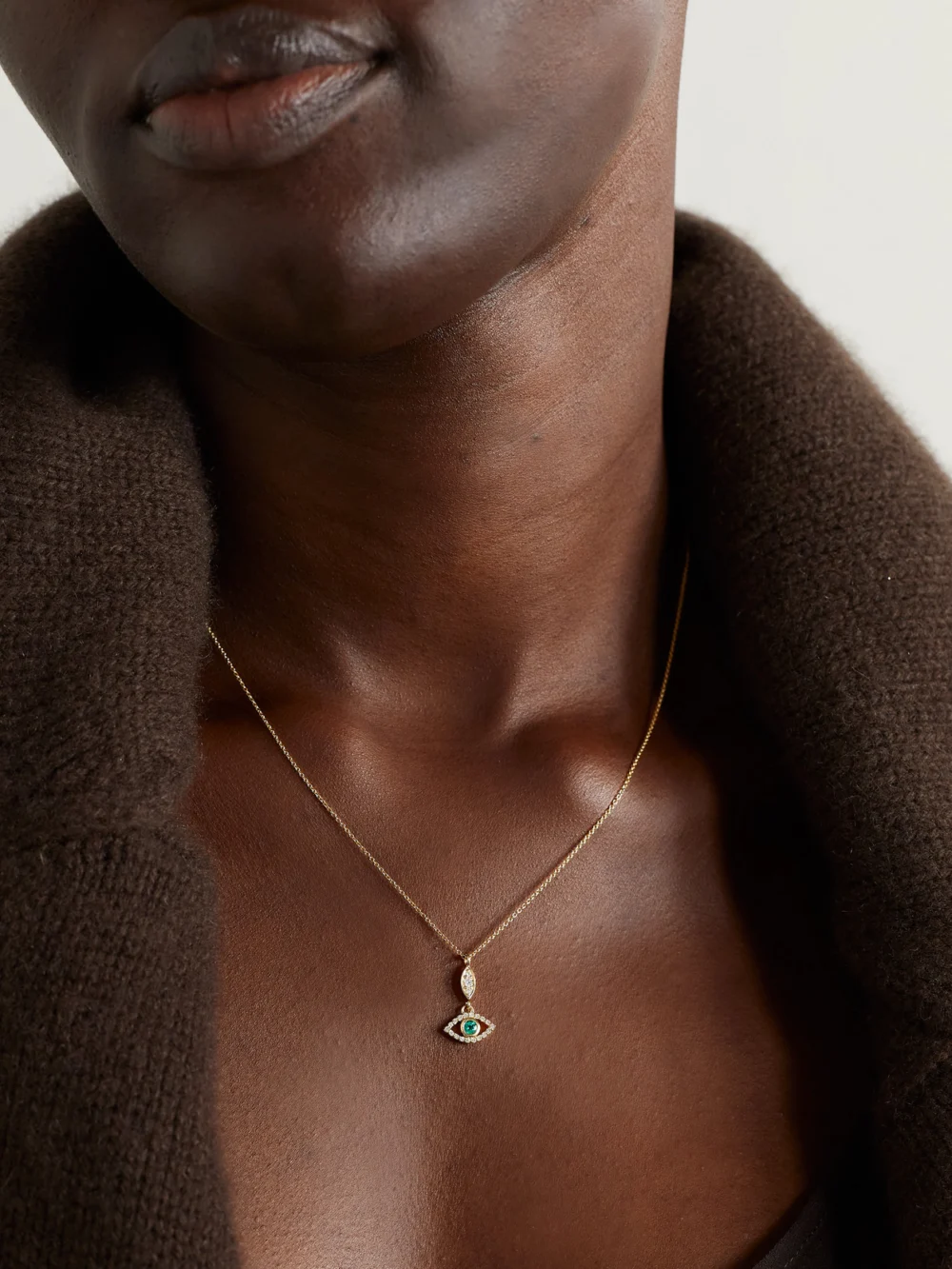 Melissa Joy Manning 14-karat Recycled Gold, Emerald and Diamond Necklace, styled view