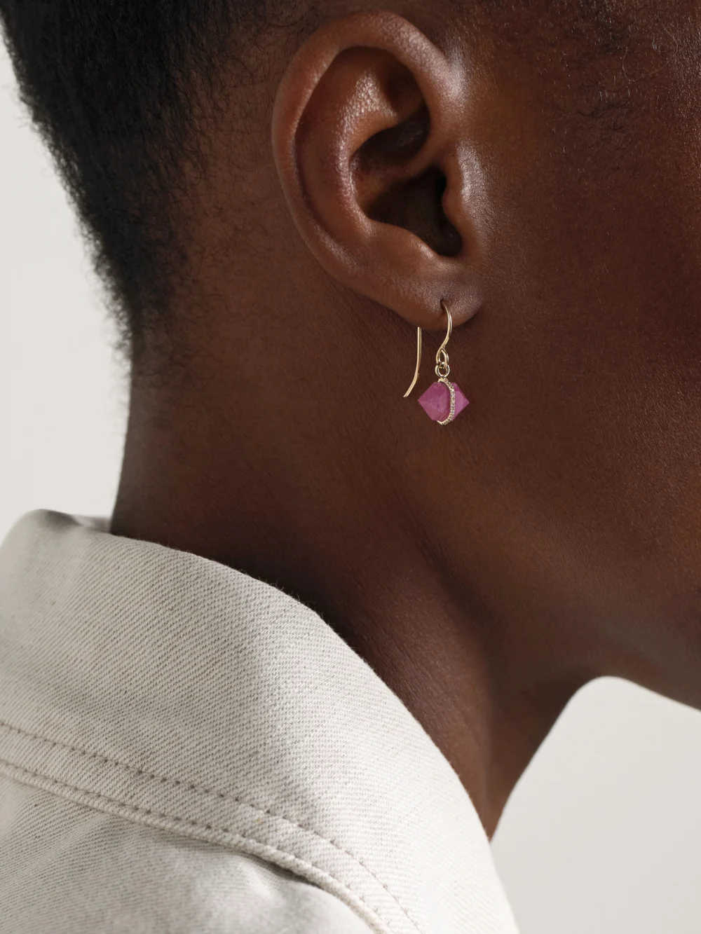 Melissa Joy Manning 14-karat Recycled Gold, Ruby and Herkimer Diamond Earrings, styled view