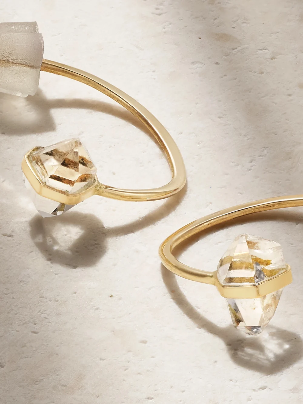 Back view of the Melissa Joy Manning Mini Wishbone 14-karat Gold Herkimer Diamond Earrings