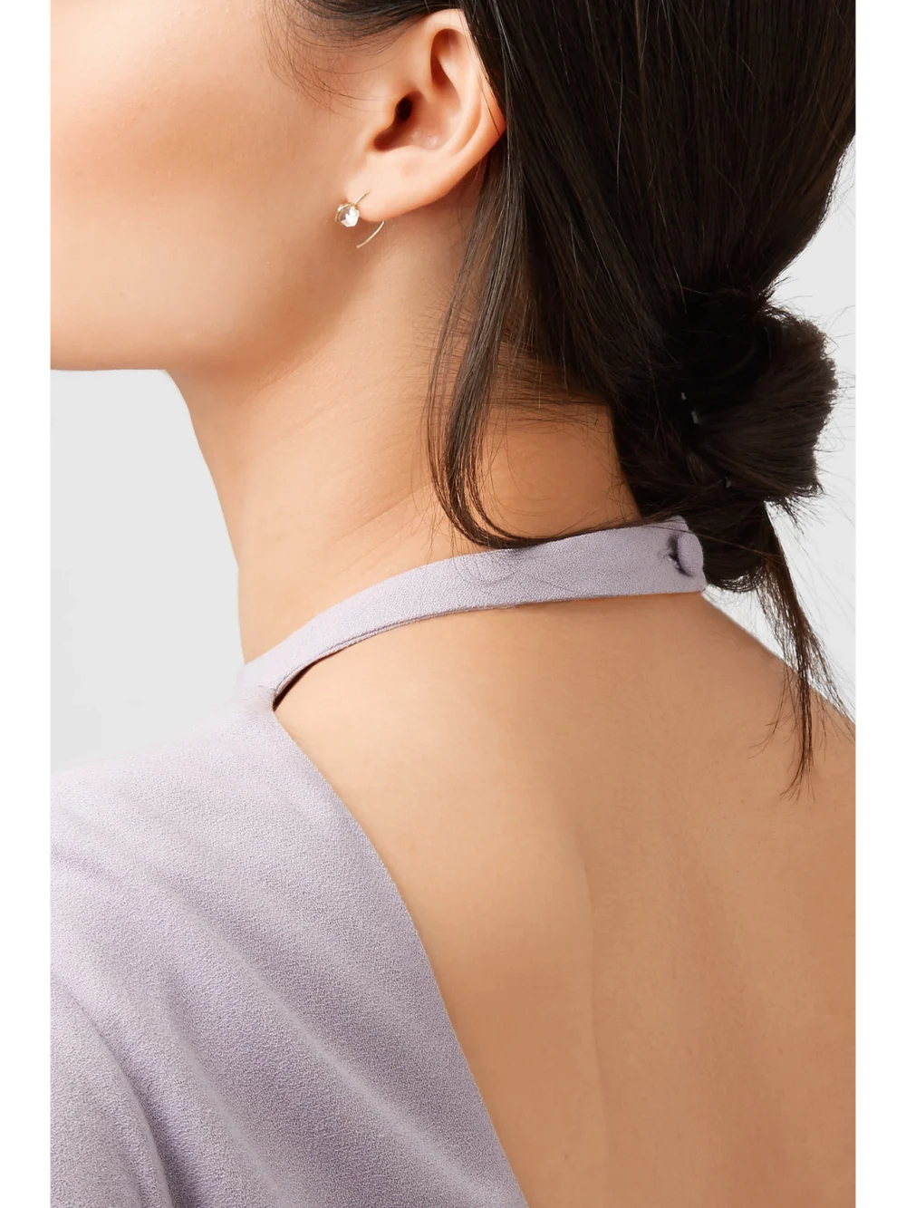 Melissa Joy Manning Mini Wishbone 14-karat Gold Herkimer Diamond Earrings, styled view