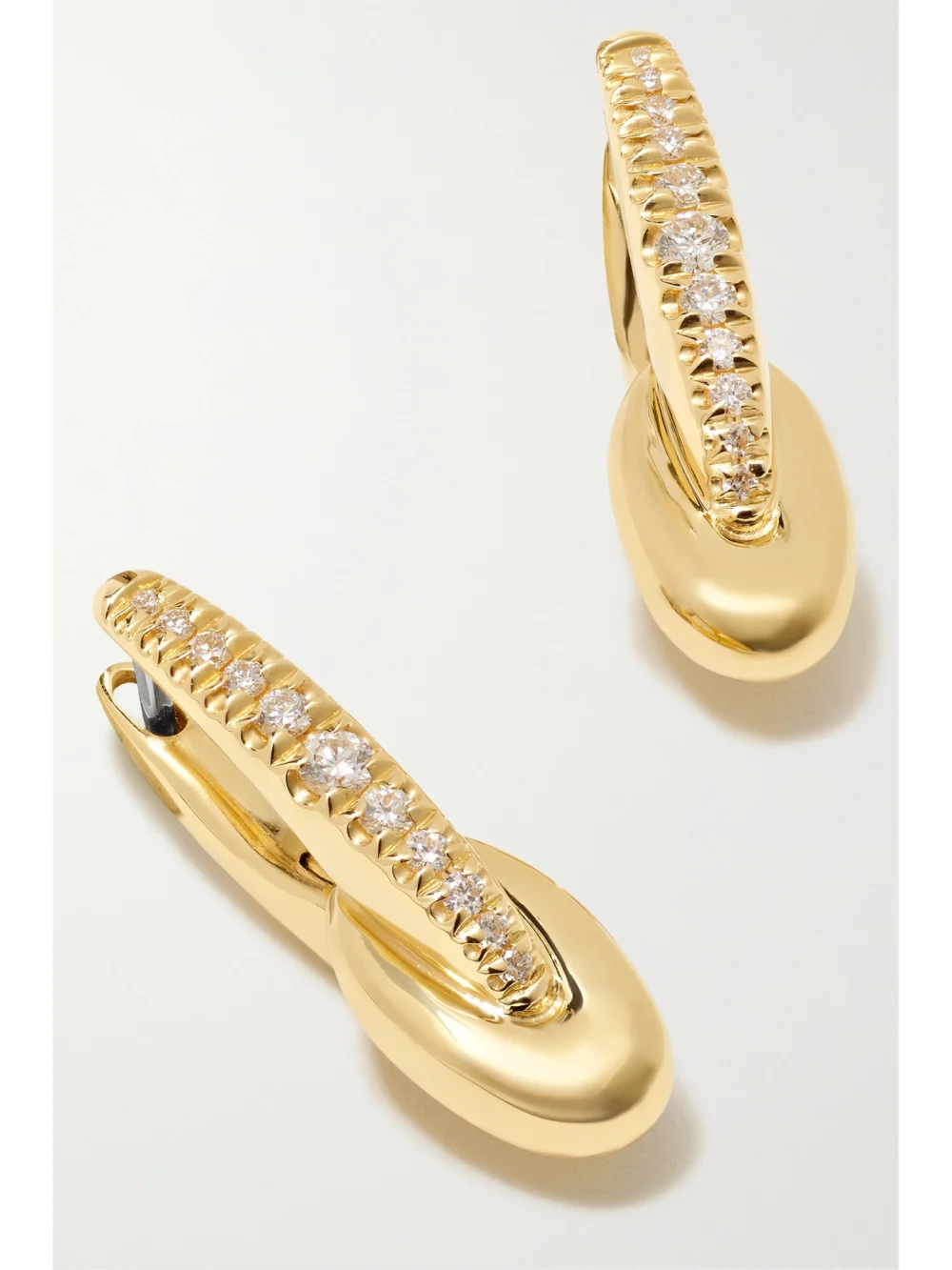 Close-up detail of the Melissa Kaye Ada Huggie Hoop 18-karat Gold Diamond Earrings