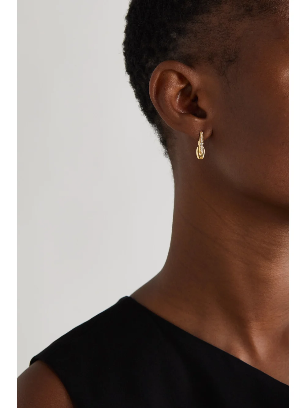 Melissa Kaye Ada Huggie Hoop 18-karat Gold Diamond Earrings, styled view