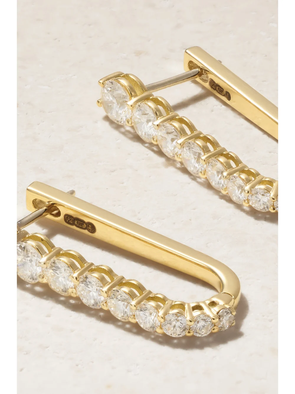 Close-up detail of the Melissa Kaye Aria U 18-karat Gold Diamond Hoop Earrings