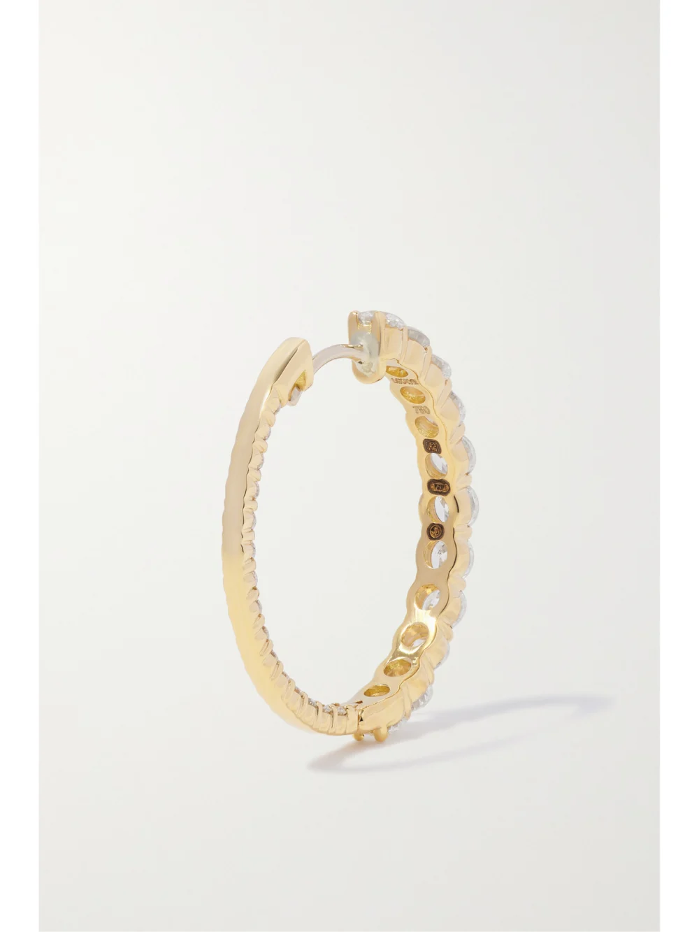 Back view of the Melissa Kaye Lenox Small 18-karat Gold Diamond Hoop Earrings