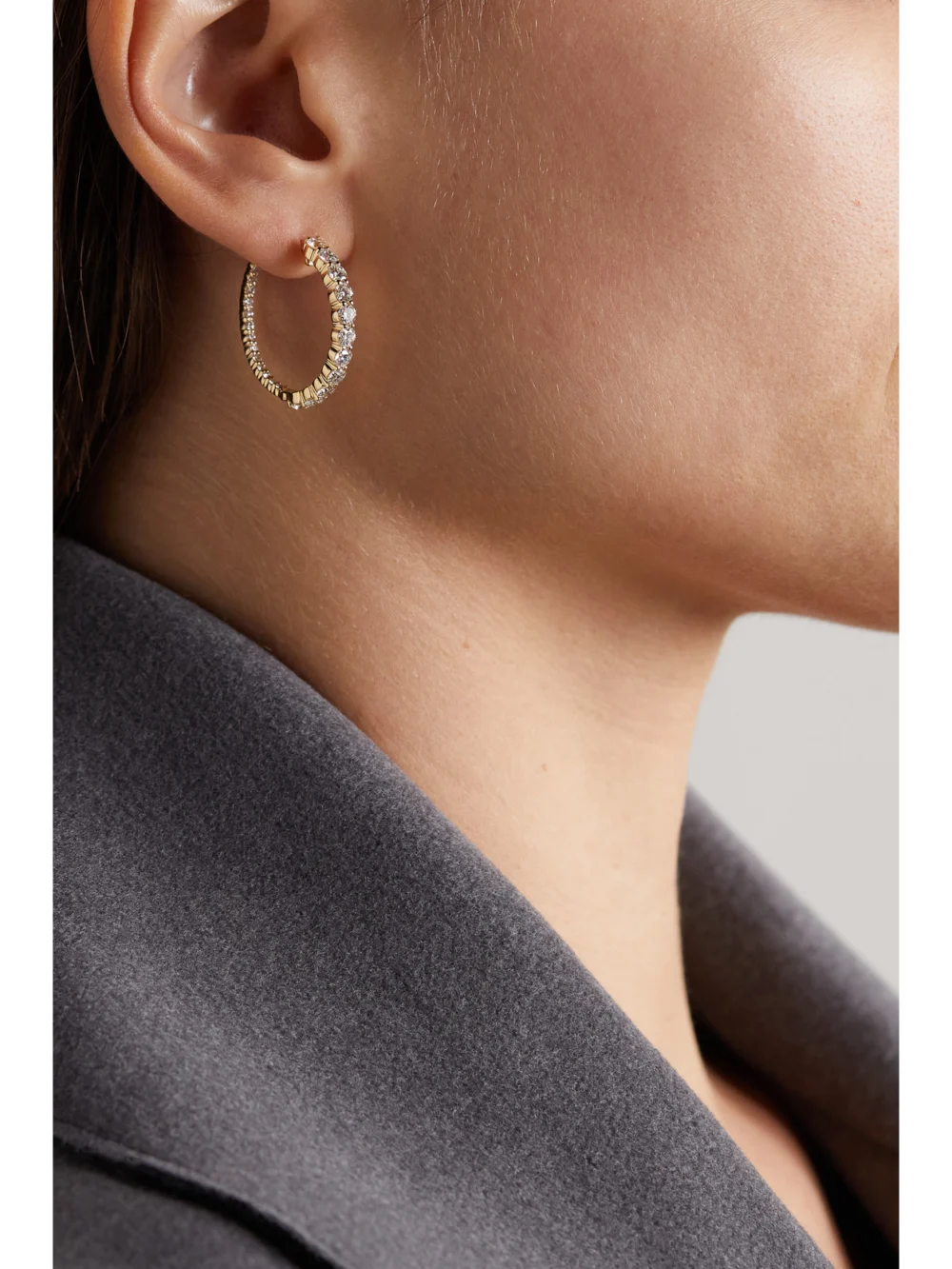 Melissa Kaye Lenox Small 18-karat Gold Diamond Hoop Earrings, styled view
