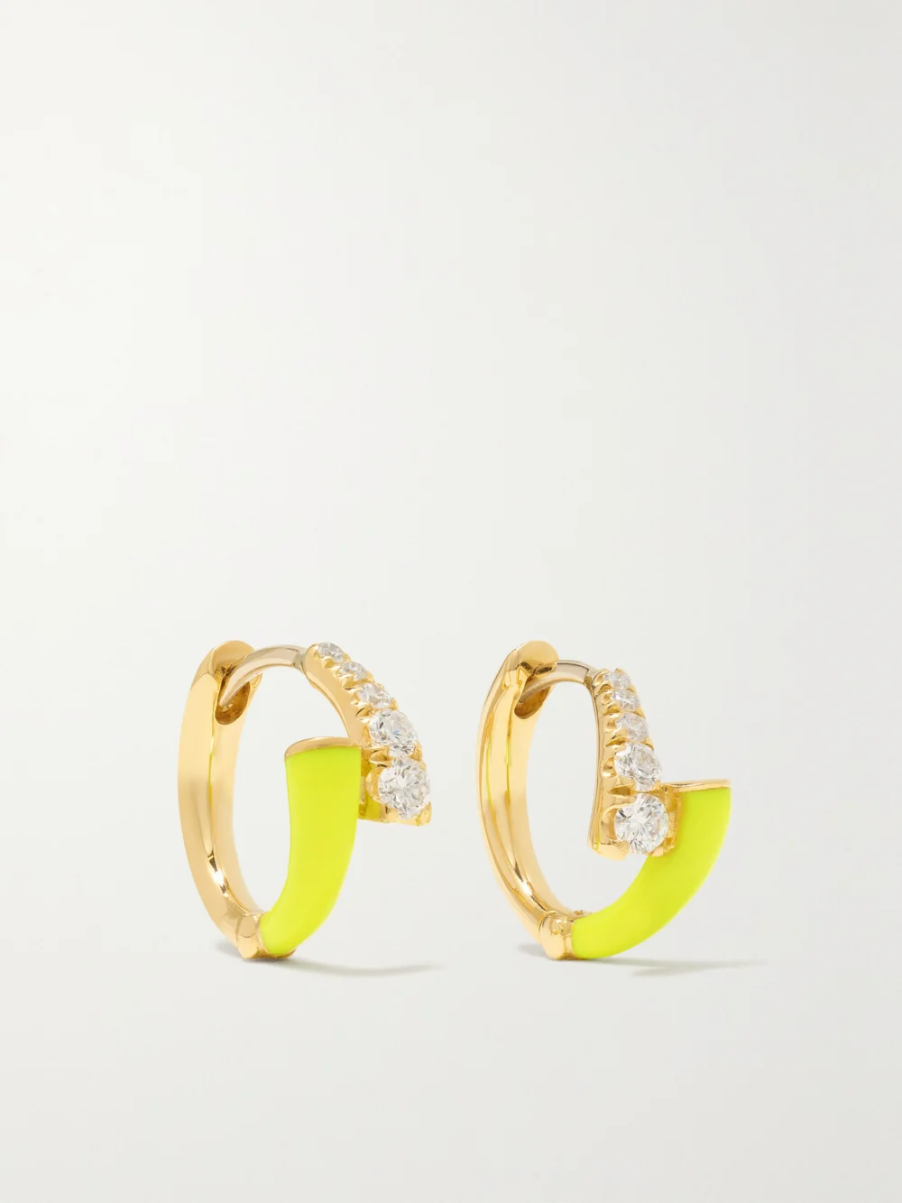Melissa Kaye Lola 18-karat Gold, Enamel and Diamond Hoop Earrings in yellow
