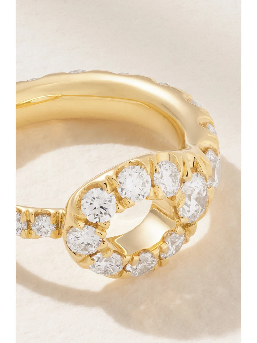 Close-up detail of the Melissa Kaye Lola Needle Large 18-karat Gold Diamond Ring