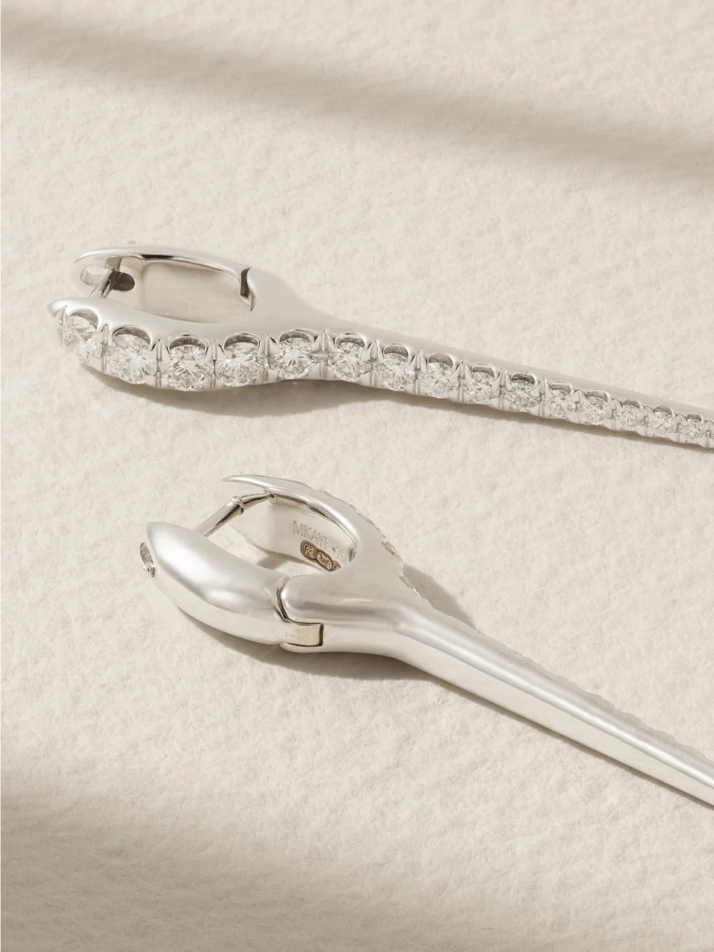 Back view of the Melissa Kaye Lola Needle Medium 18-karat White Gold Diamond Earrings