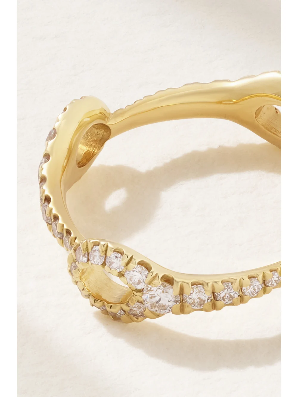 Close-up detail of the Melissa Kaye Lola Needle Small 18-karat Gold Diamond Ring