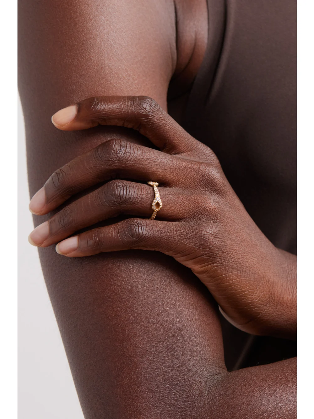 Melissa Kaye Lola Needle Small 18-karat Gold Diamond Ring, styled view