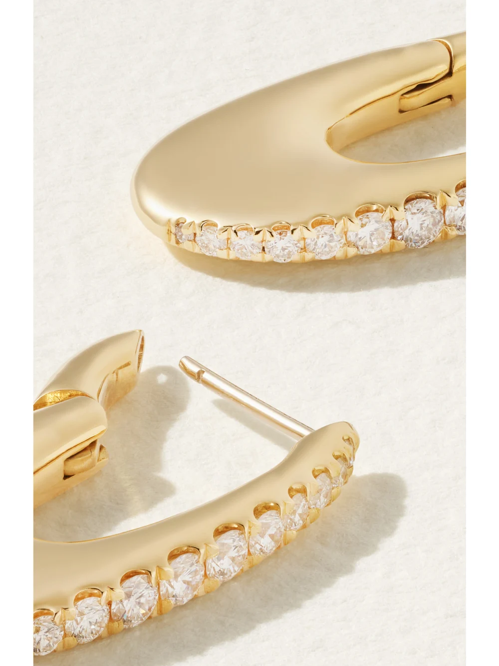Close-up detail of the Melissa Kaye Lulu Medium 18-karat Gold Diamond Hoop Earrings
