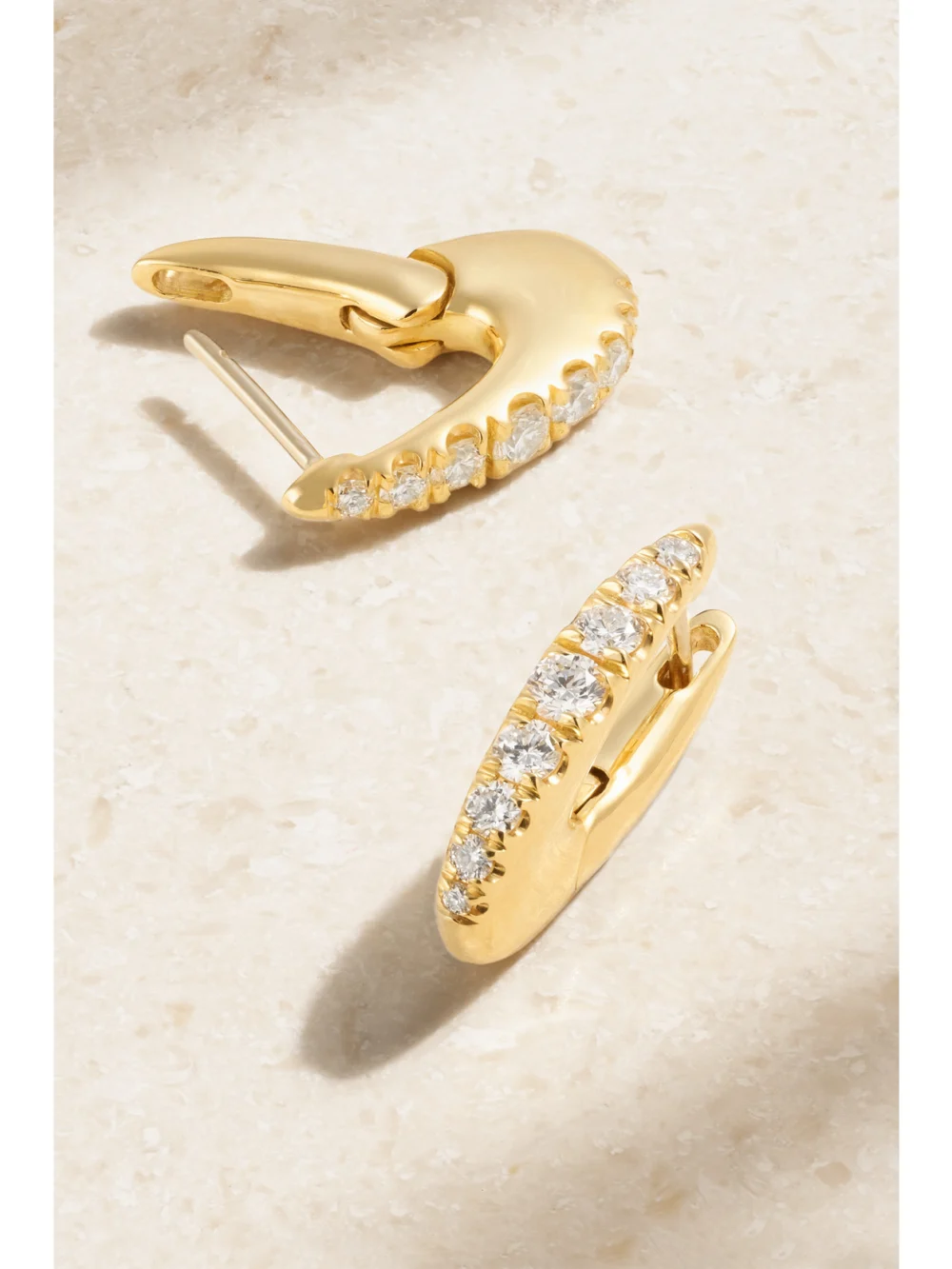 Back view of the Melissa Kaye Lulu Small 18-karat Gold Diamond Hoop Earrings