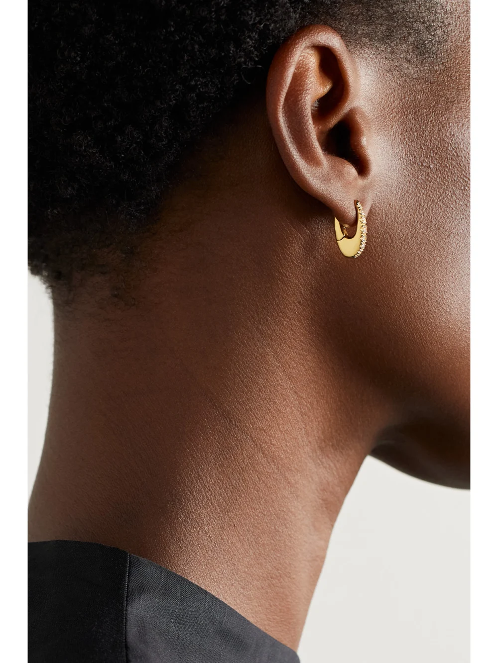 Melissa Kaye Lulu Small 18-karat Gold Diamond Hoop Earrings, styled view