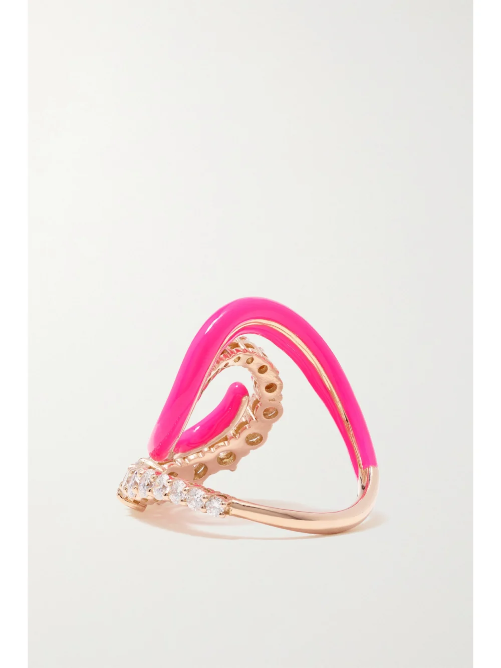 Back view of the Melissa Kaye Riley 18-karat Pink Gold, Diamond and Enamel Ring