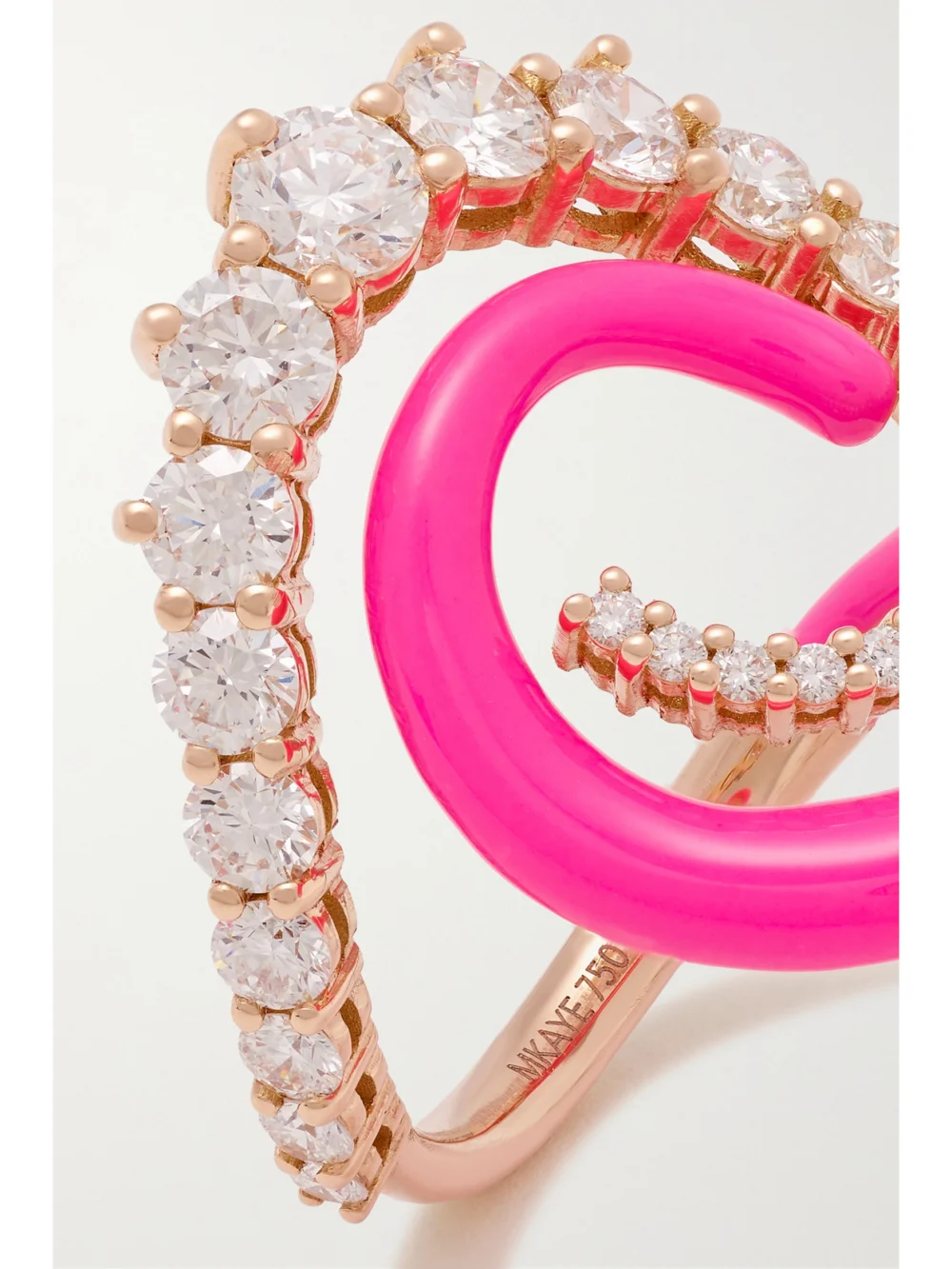 Close-up detail of the Melissa Kaye Riley 18-karat Pink Gold, Diamond and Enamel Ring