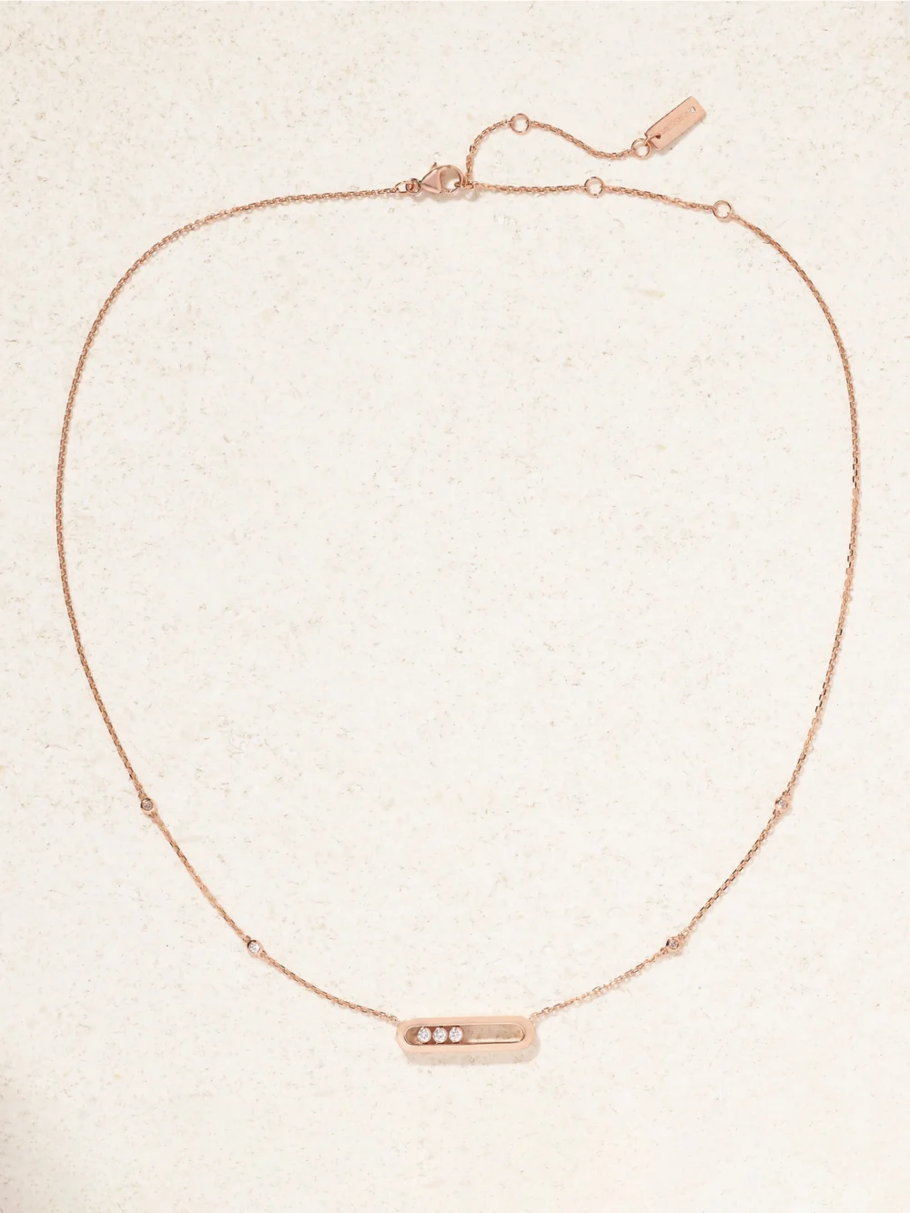 Close-up detail of the Messika Baby Move 18-karat Rose Gold Diamond Necklace