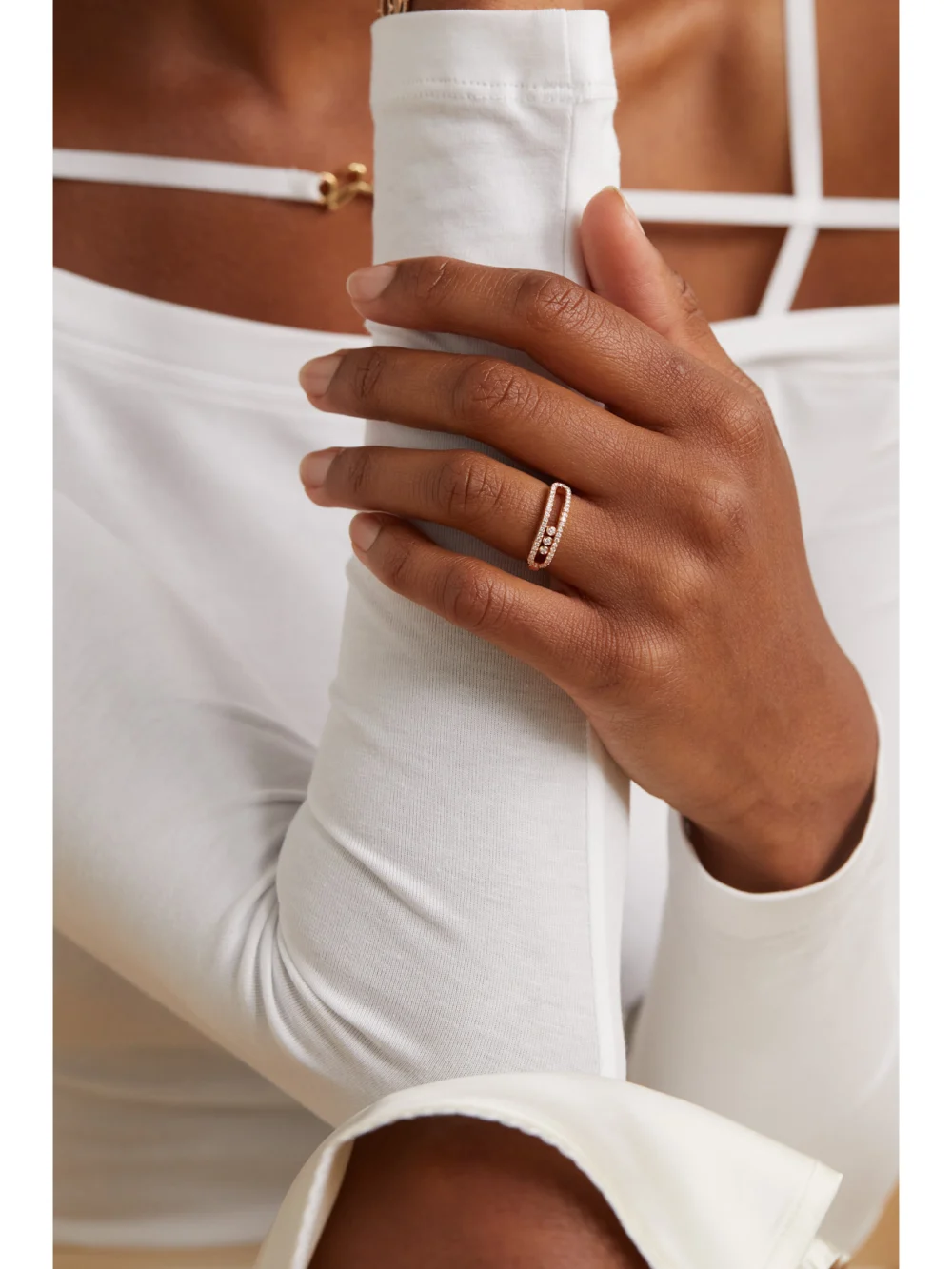 Messika Baby Move 18-karat Rose Gold Diamond Ring, styled view