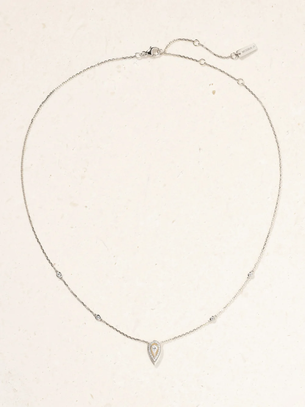 Close-up detail of the Messika Fiery 18-karat White Gold Diamond Necklace