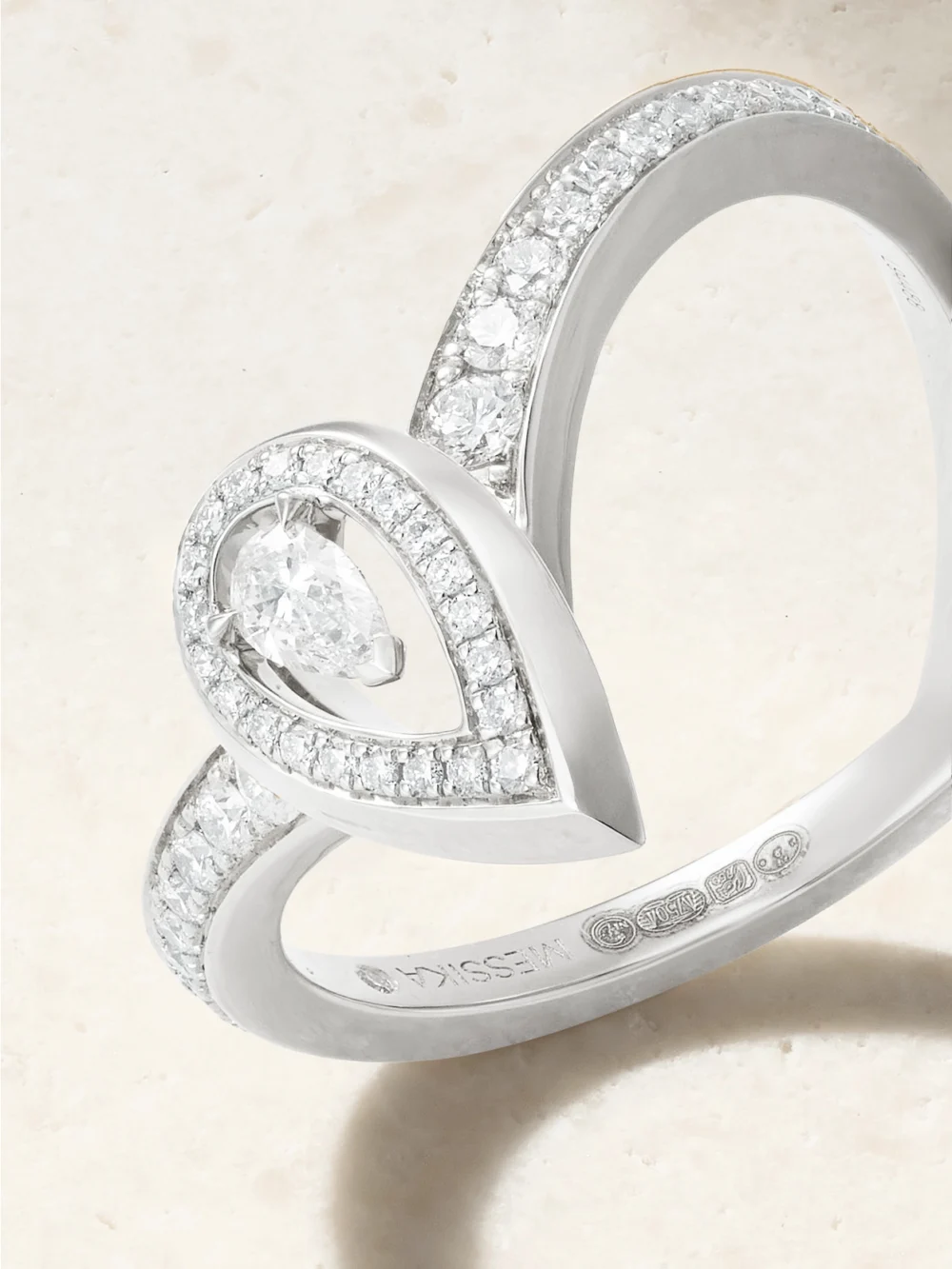 Close-up detail of the Messika Fiery 18-karat White Gold Diamond Ring