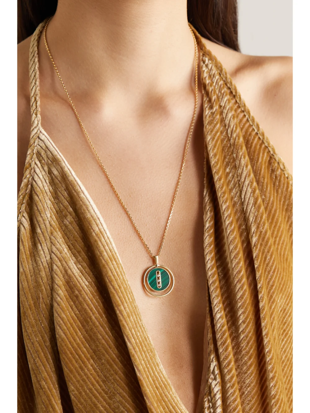 Messika Lucky Move 18-karat Gold, Malachite and Diamond Necklace, styled view