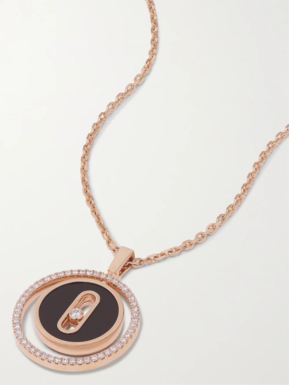 Messika Lucky Move 18-karat Rose Gold, Onyx and Diamond Necklace