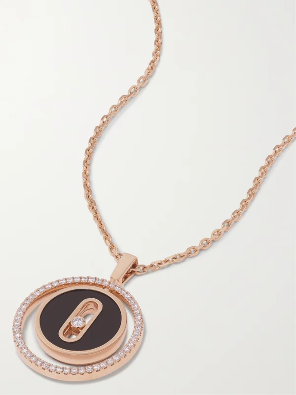 Messika Lucky Move 18-karat Rose Gold, Onyx and Diamond Necklace