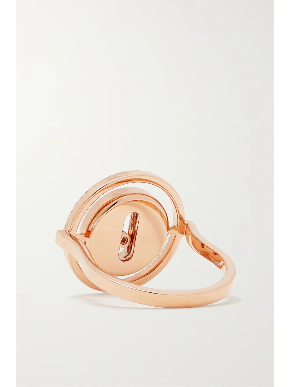 Back view of the Messika Lucky Move 18-karat Rose Gold, Onyx and Diamond Ring