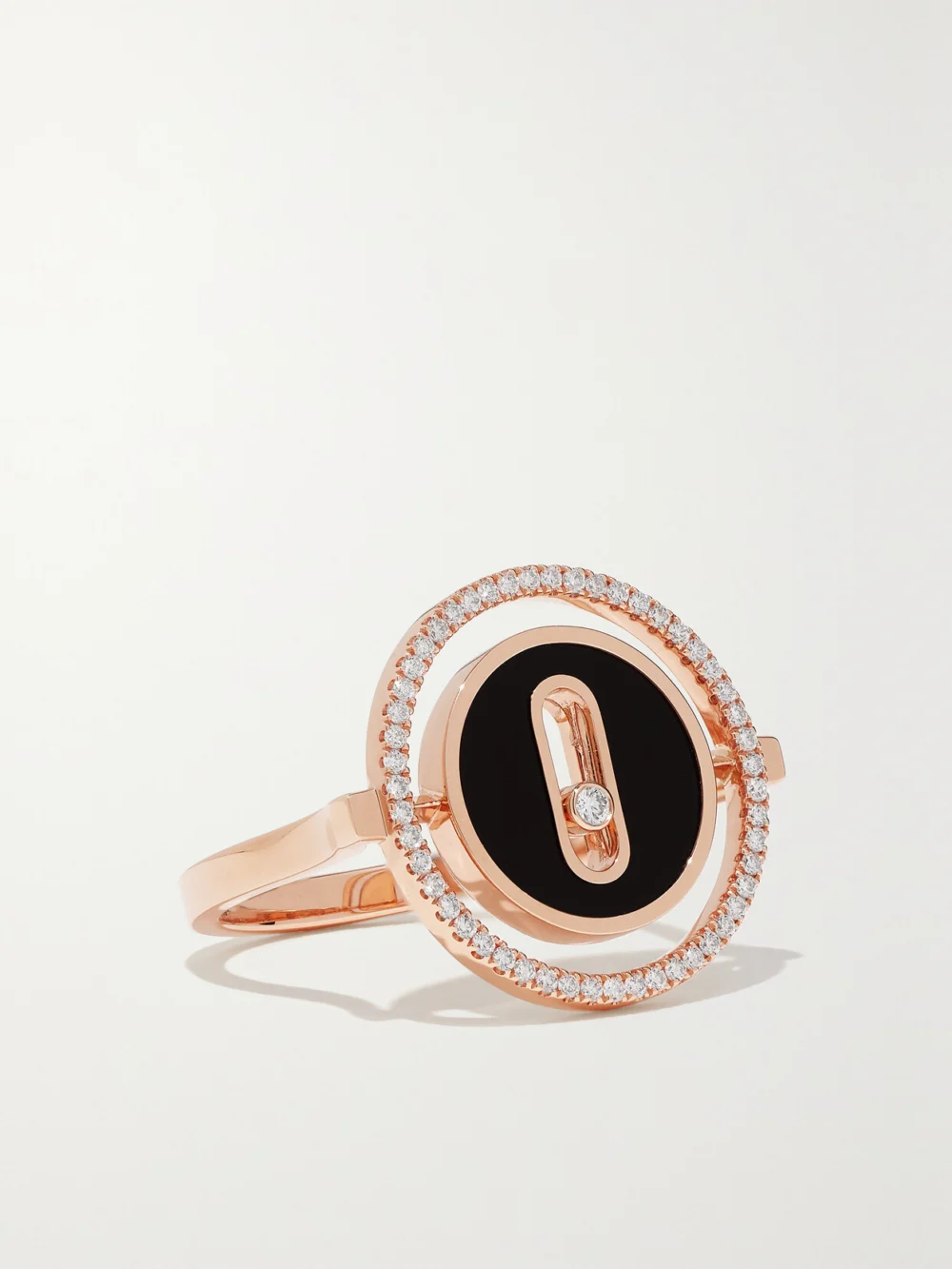 Messika Lucky Move 18-karat Rose Gold, Onyx and Diamond Ring in 52