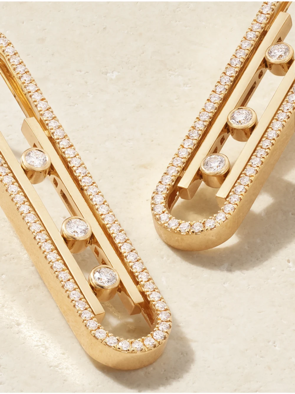 Close-up detail of the Messika Move 10th 18-karat Gold Diamond Earrings
