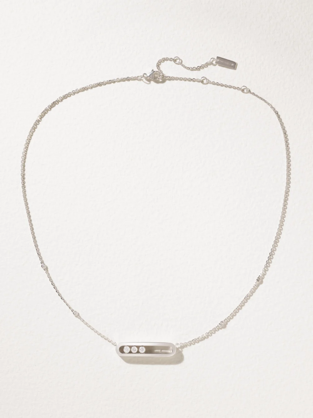 Close-up detail of the Messika Move 18-karat White Gold Diamond Necklace