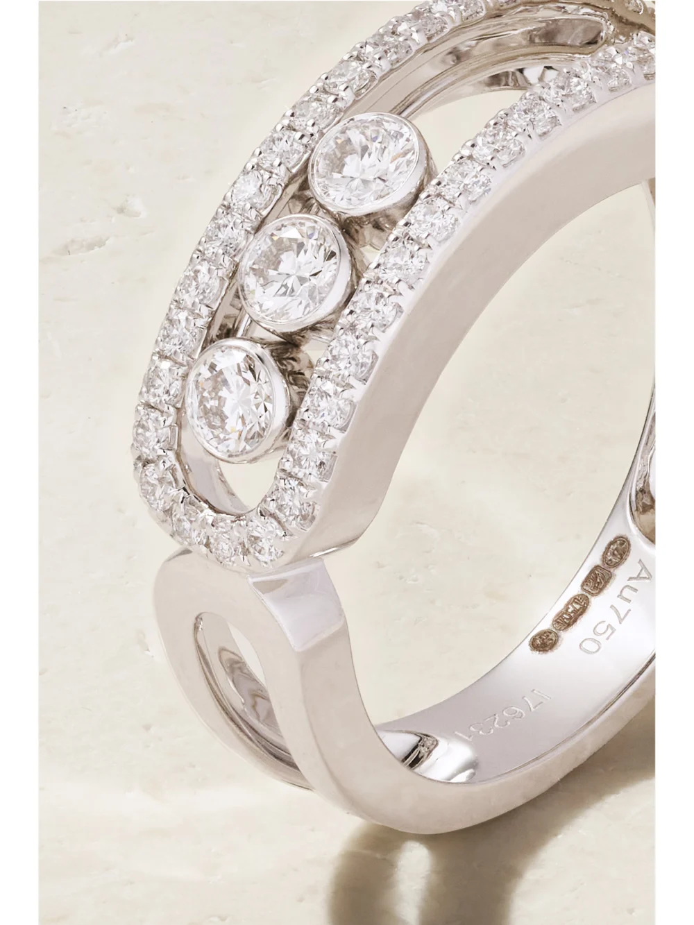Close-up detail of the Messika Move Classic 18-karat White Gold Diamond Ring