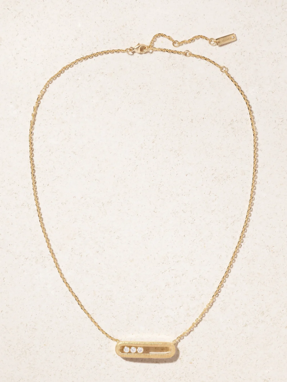 Close-up detail of the Messika Move Classique Ciselé 18-karat Gold Diamond Necklace