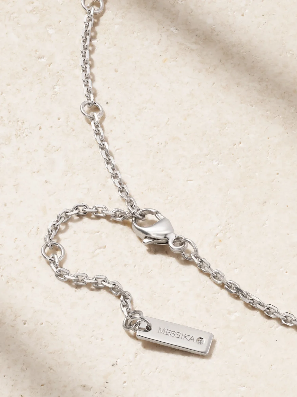 Back view of the Messika Move Classique Ciselé 18-karat White Gold Diamond Necklace