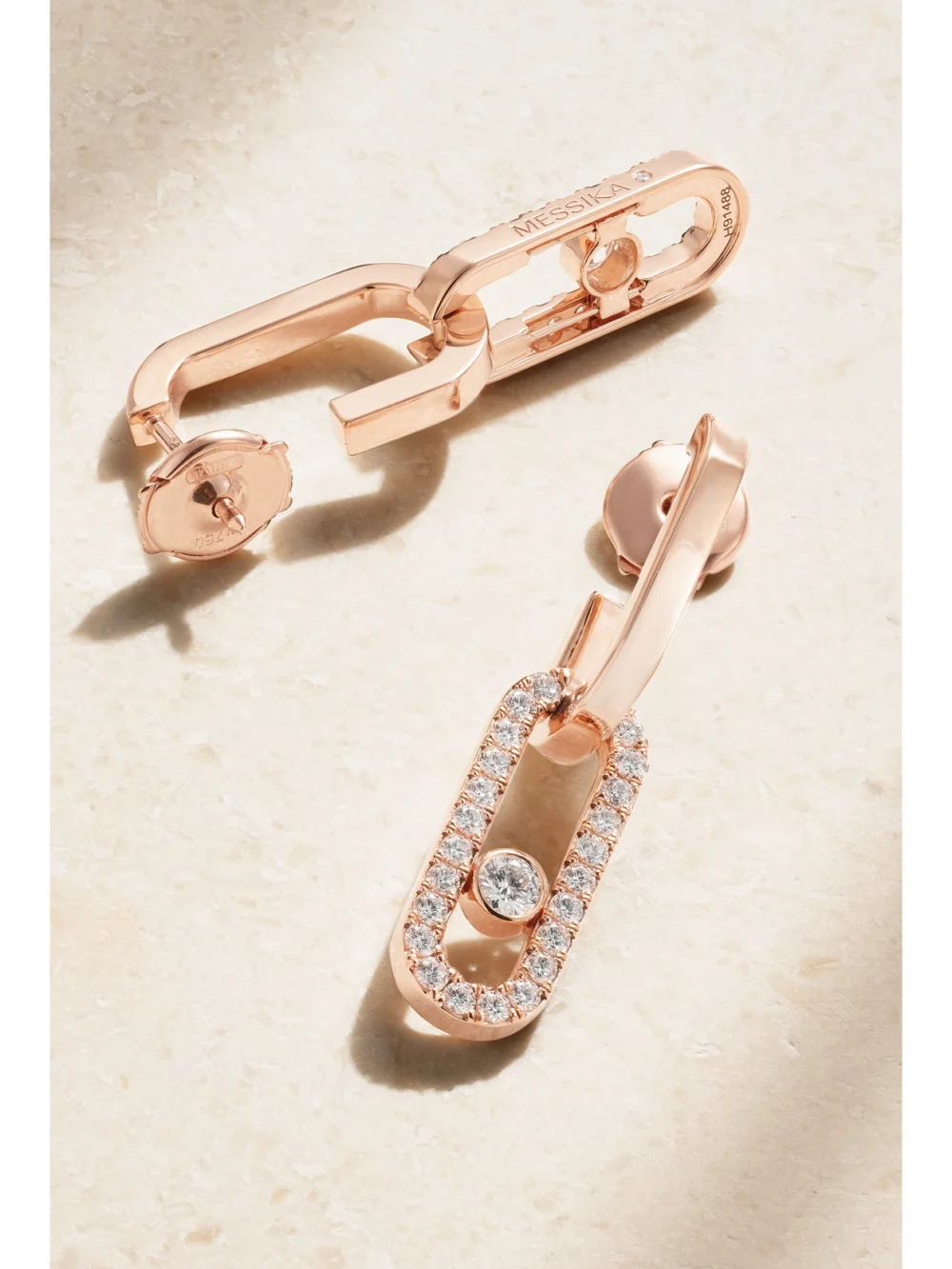 Back view of the Messika Move Link 18-karat Rose Gold Diamond Earrings