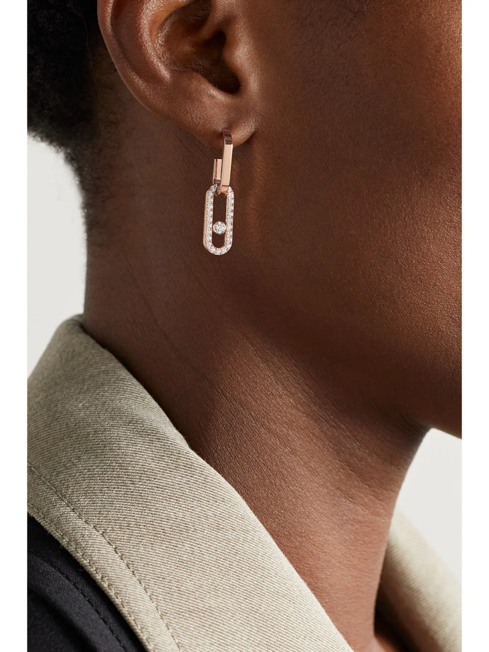 Messika Move Link 18-karat Rose Gold Diamond Earrings, styled view