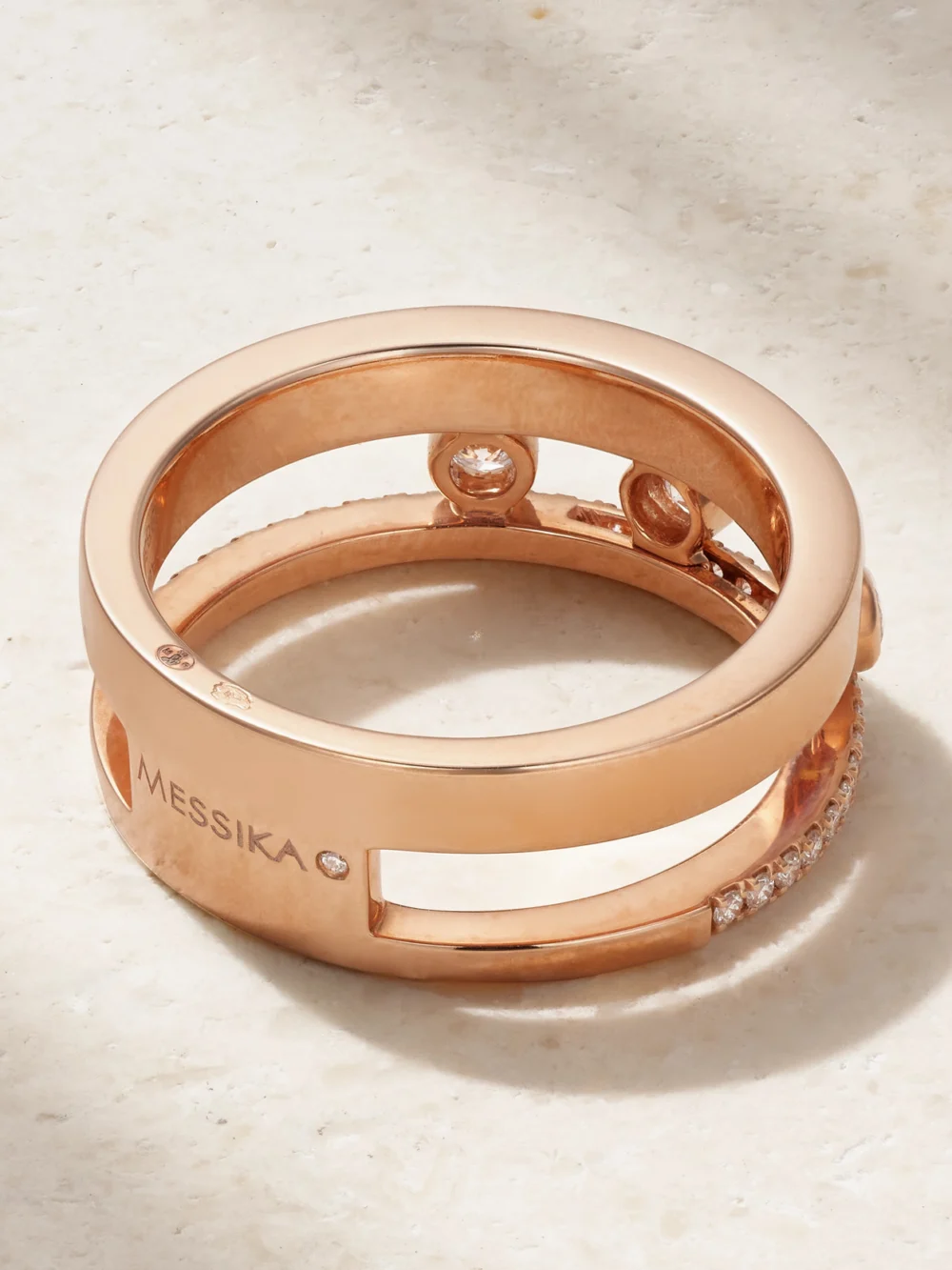 Back view of the Messika Move Romane 18-karat Rose Gold Diamond Ring