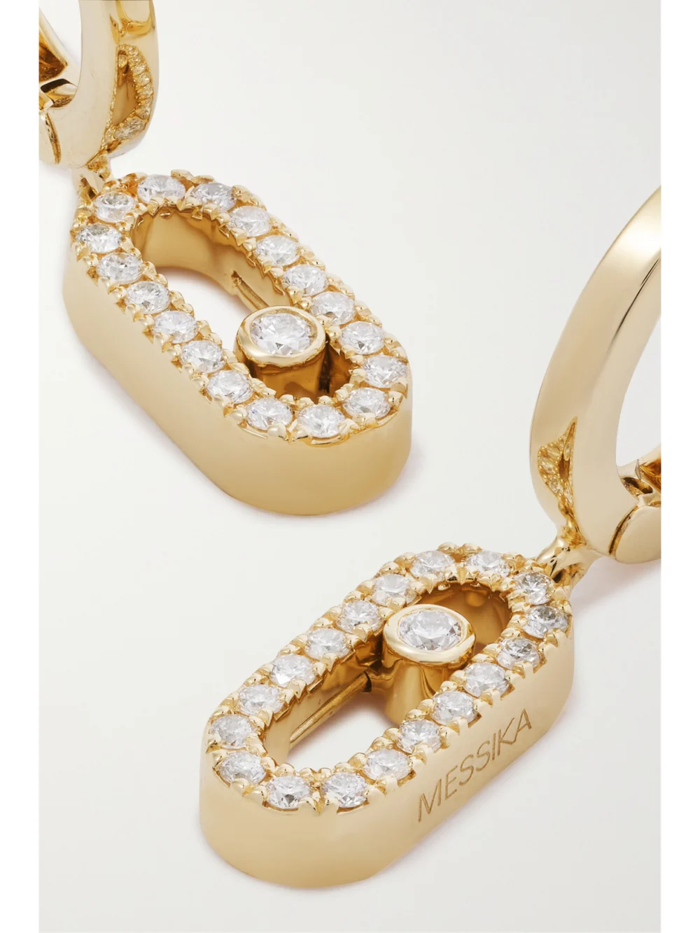 Close-up detail of the Messika Move Uno 18-karat Gold Diamond Hoop Earrings