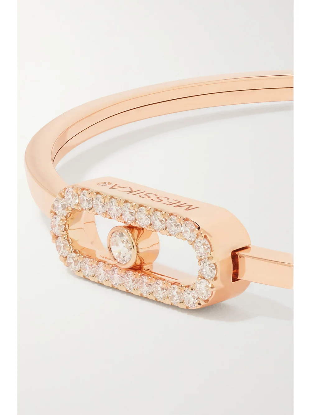 Close-up detail of the Messika Move Uno 18-karat Rose Gold Diamond Bangle