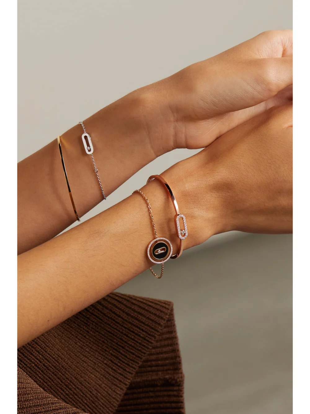 Messika Move Uno 18-karat Rose Gold Diamond Bangle, styled view