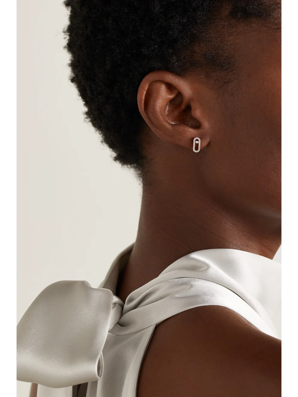 Messika Move Uno 18-karat Rose Gold Diamond Earrings, styled view