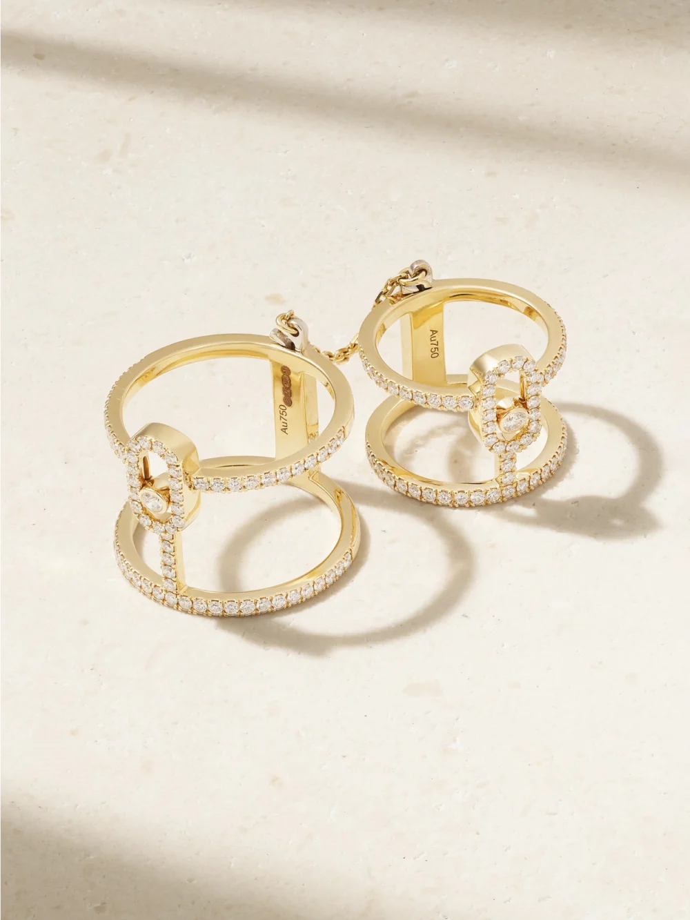 Close-up detail of the Messika Move Uno Double 18-karat Gold Diamond Ring