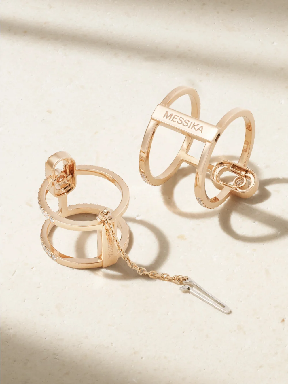 Back view of the Messika Move Uno Double Convertible 18-karat Rose Gold Diamond Ring