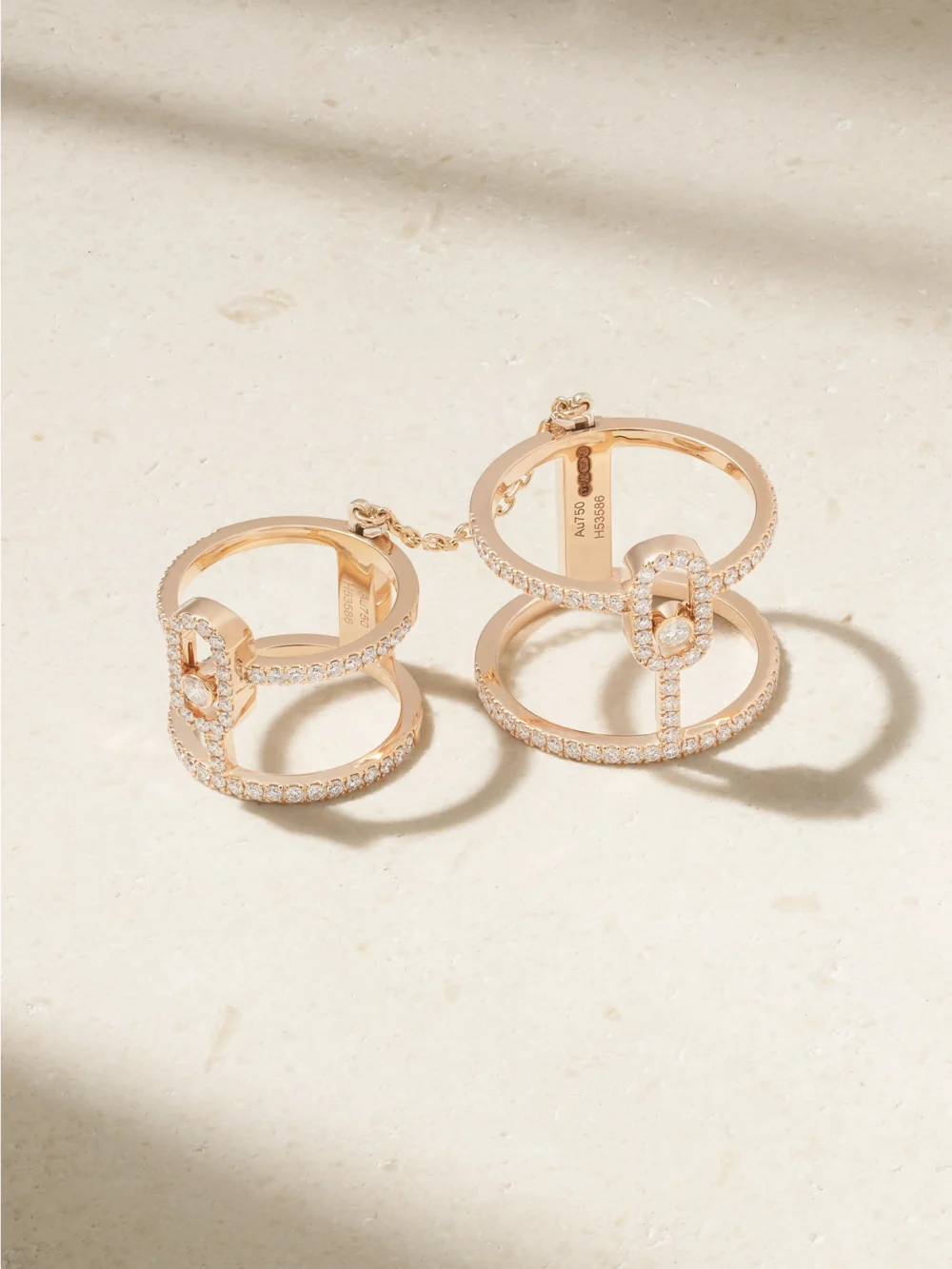 Close-up detail of the Messika Move Uno Double Convertible 18-karat Rose Gold Diamond Ring