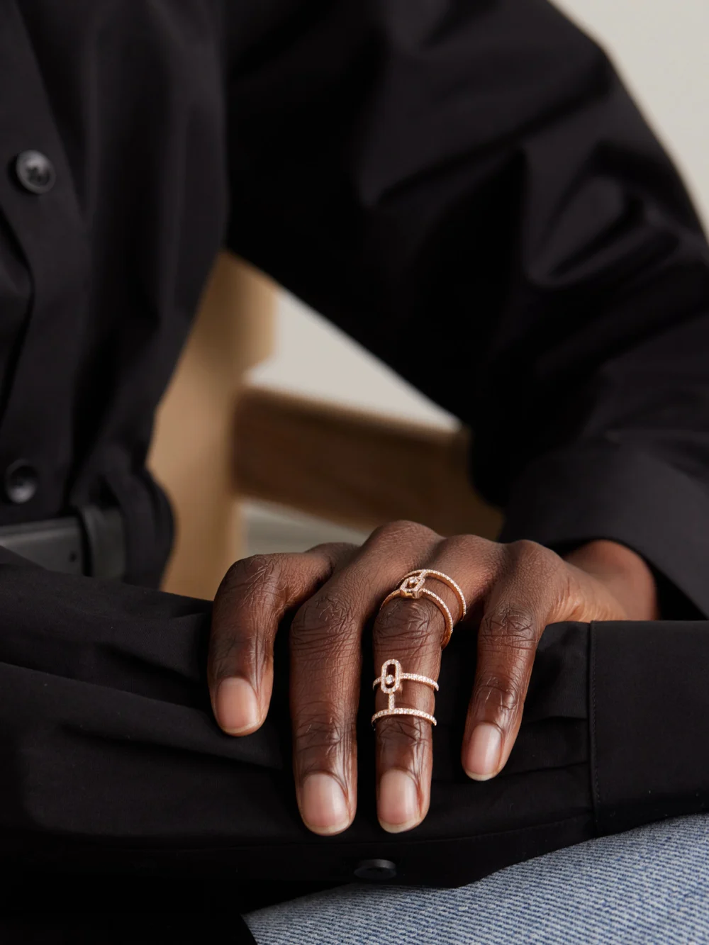 Messika Move Uno Double Convertible 18-karat Rose Gold Diamond Ring, styled view
